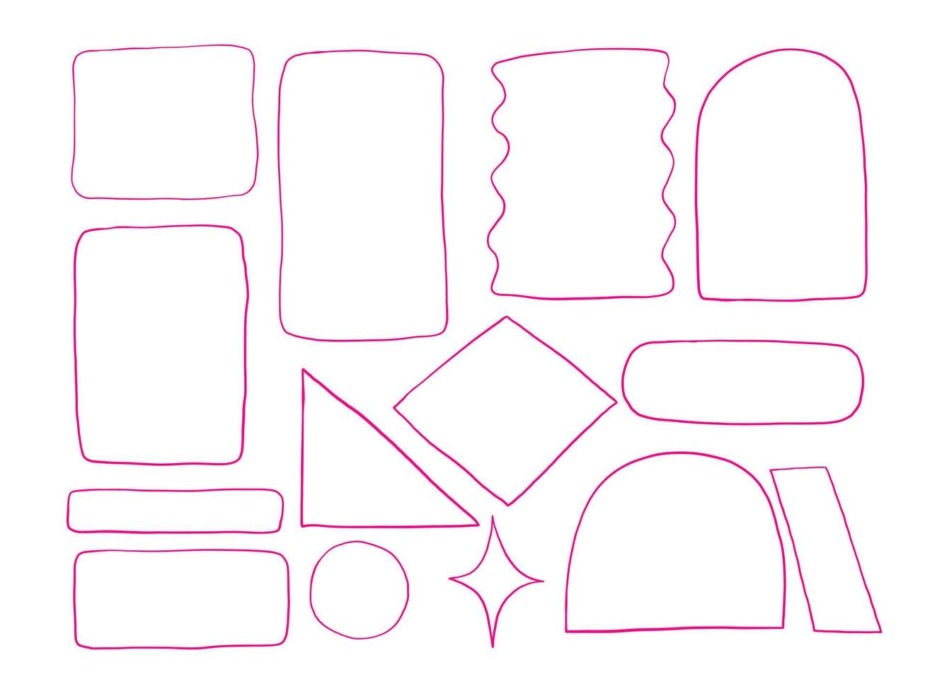 Hand Drawn Geometric Frame Shape. A creative collection of 14 hand drawn geometric frame elements including rectangles, and abstract outlines. Perfect for layout accents and modern compositions vector