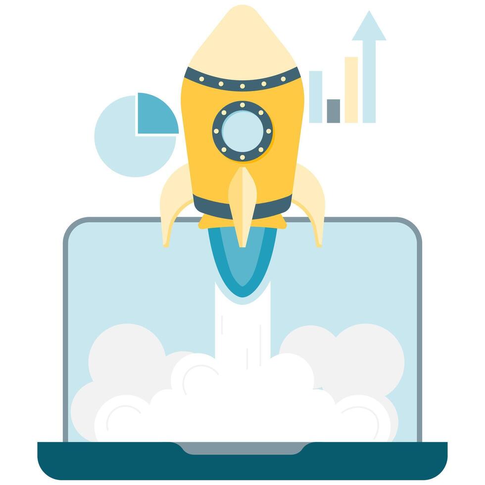 rocket launch and laptop monitor vector