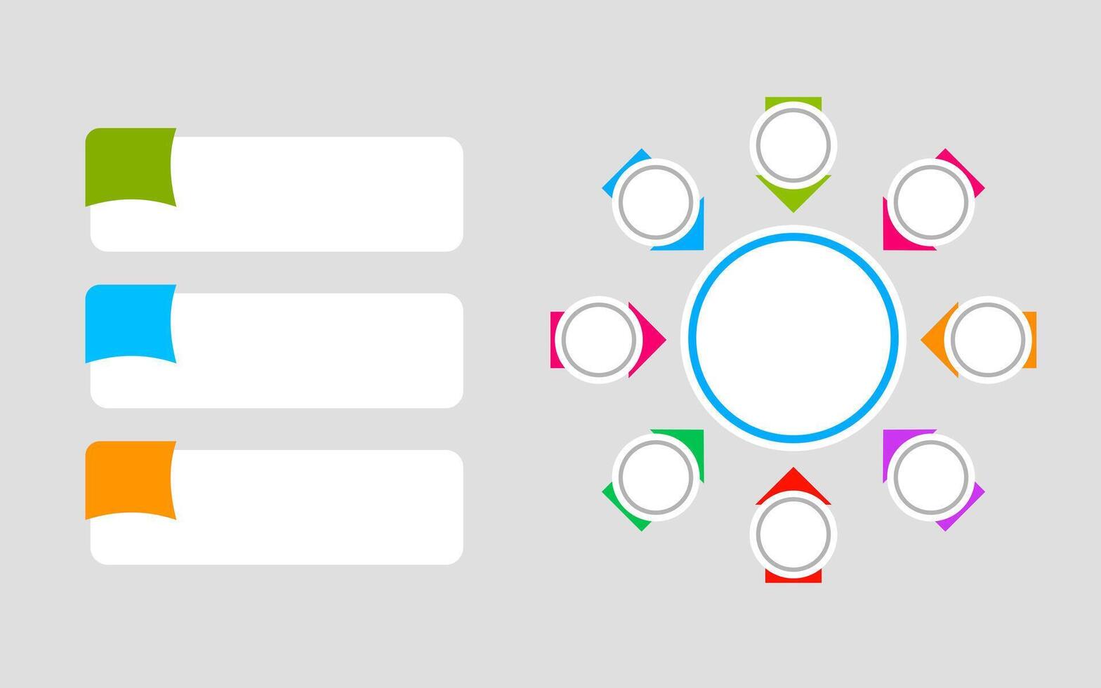 Colorful presentation template with white circles and blank text boxes. vector