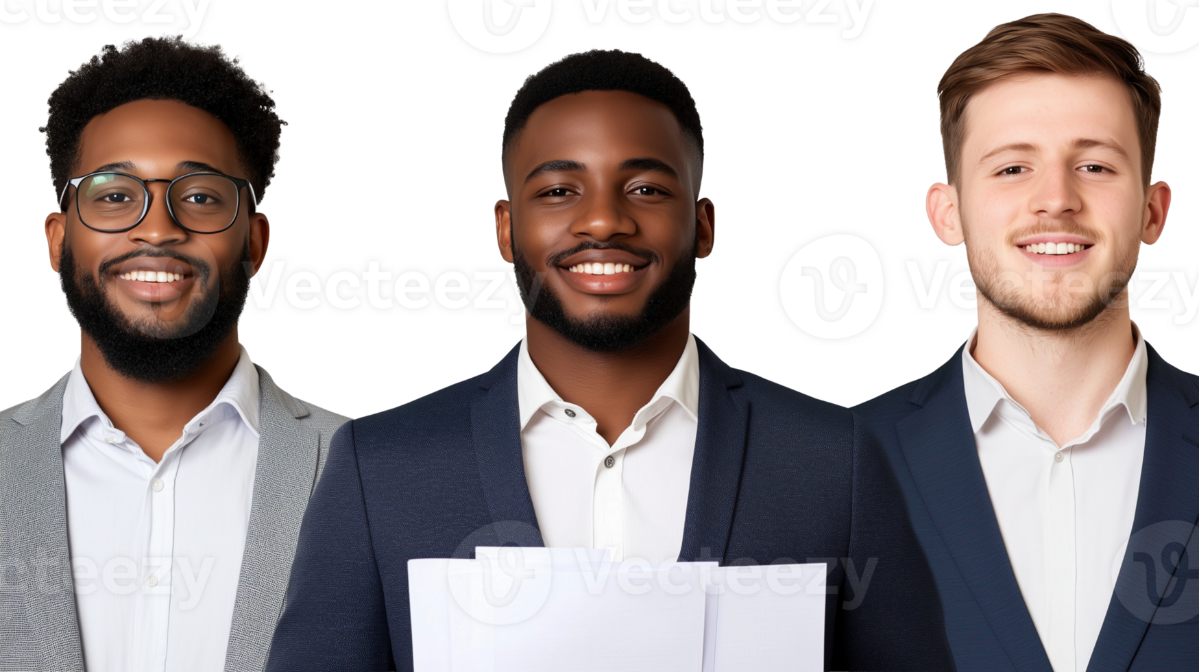 Smiling diverse business team with resumes image isolated transparent. Welcoming corporate culture cut out . Career hiring process. Workplace candidates cutout photography png