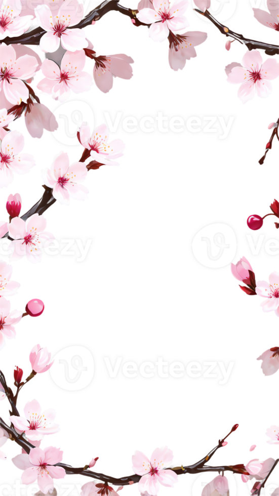 Cherry blossom branches framing for elegant displays png