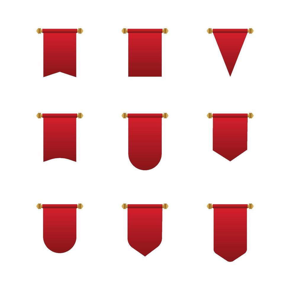 Set of Red Pennant Flag with Golden Rod - Red Scroller or Ribbons vector
