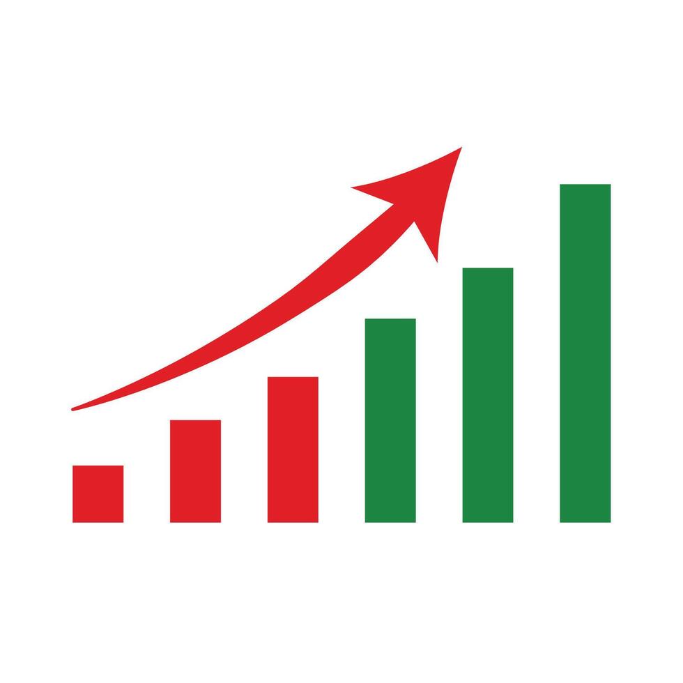 Red and Green Growth Graph with Vertical Bars and Arrow indication progress vector