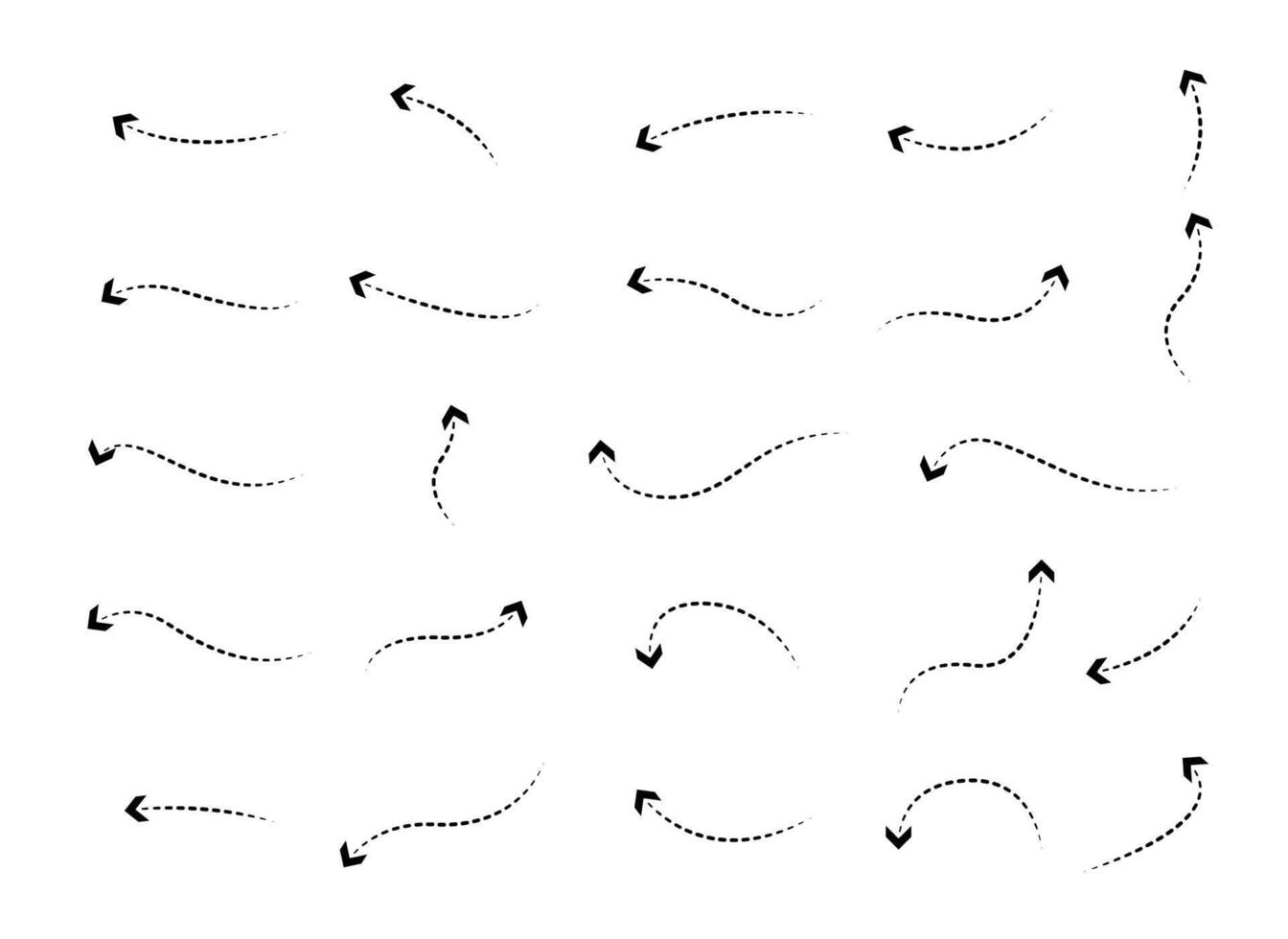 Set of Doodles Art of Arrow Shapes - Different Shapes of Arrow Designs with Dotted Line art vector