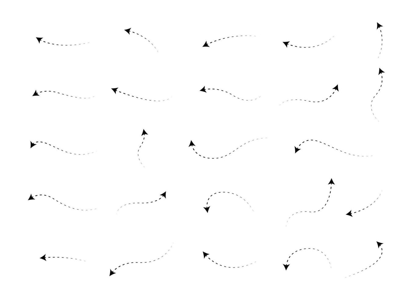 Set of Doodles Art of Arrow Shapes - Different Shapes of Arrow Designs with Dotted Lines vector