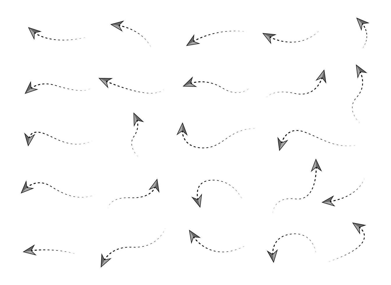 Set of Doodles Art of Arrow Shapes - Different Shapes of Arrow Designs with Dotted Lines-35 vector