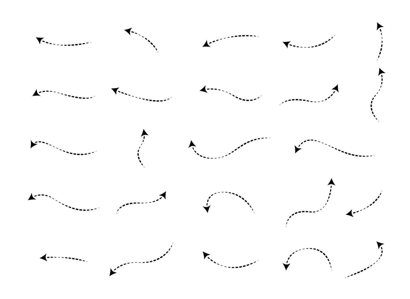 Set of Doodles Art of Arrow Shapes - Different Shapes of Arrow Designs with Dotted Line vector
