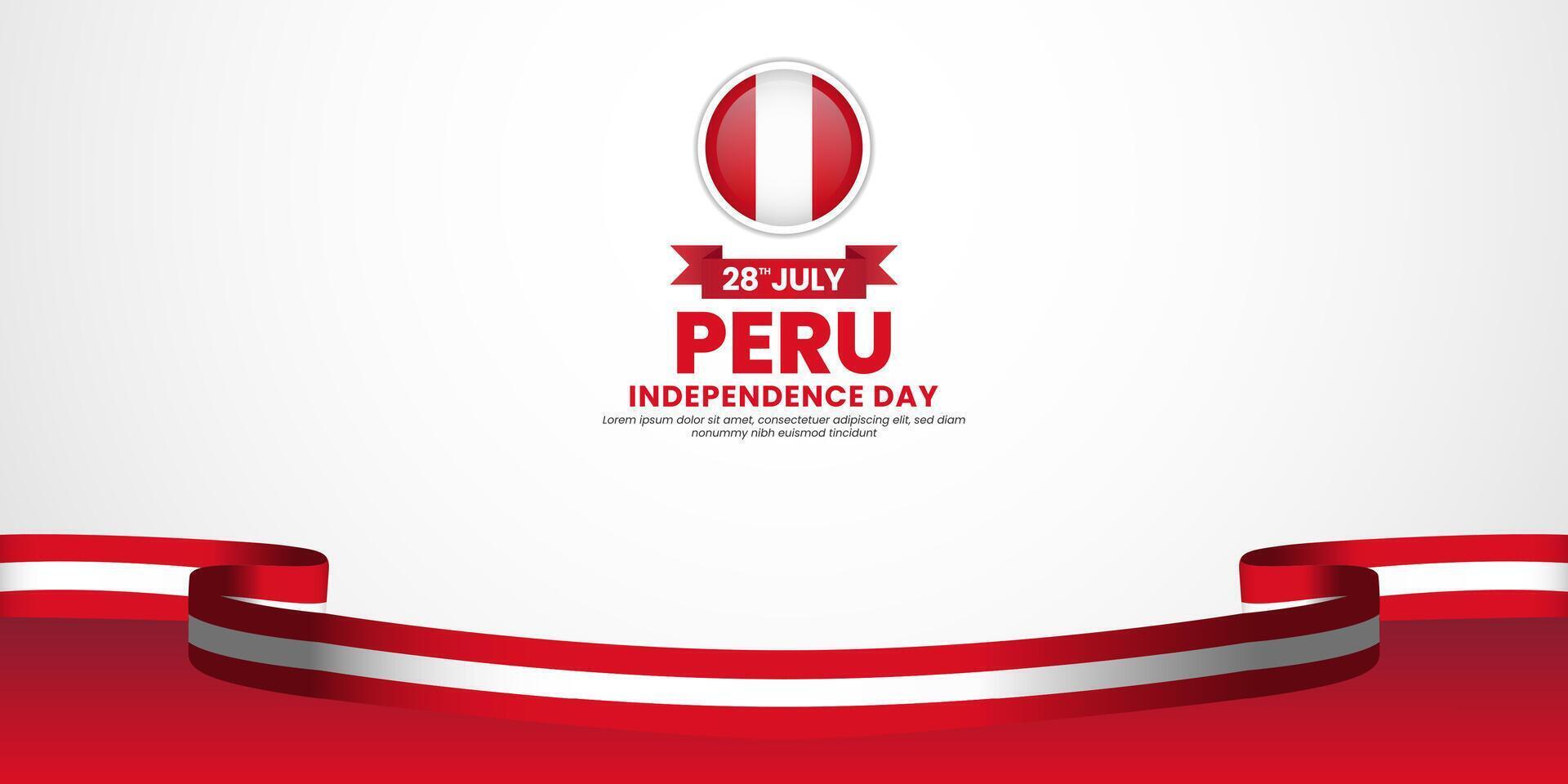 Peru independence day banner background design element with waving ribbon flag vector