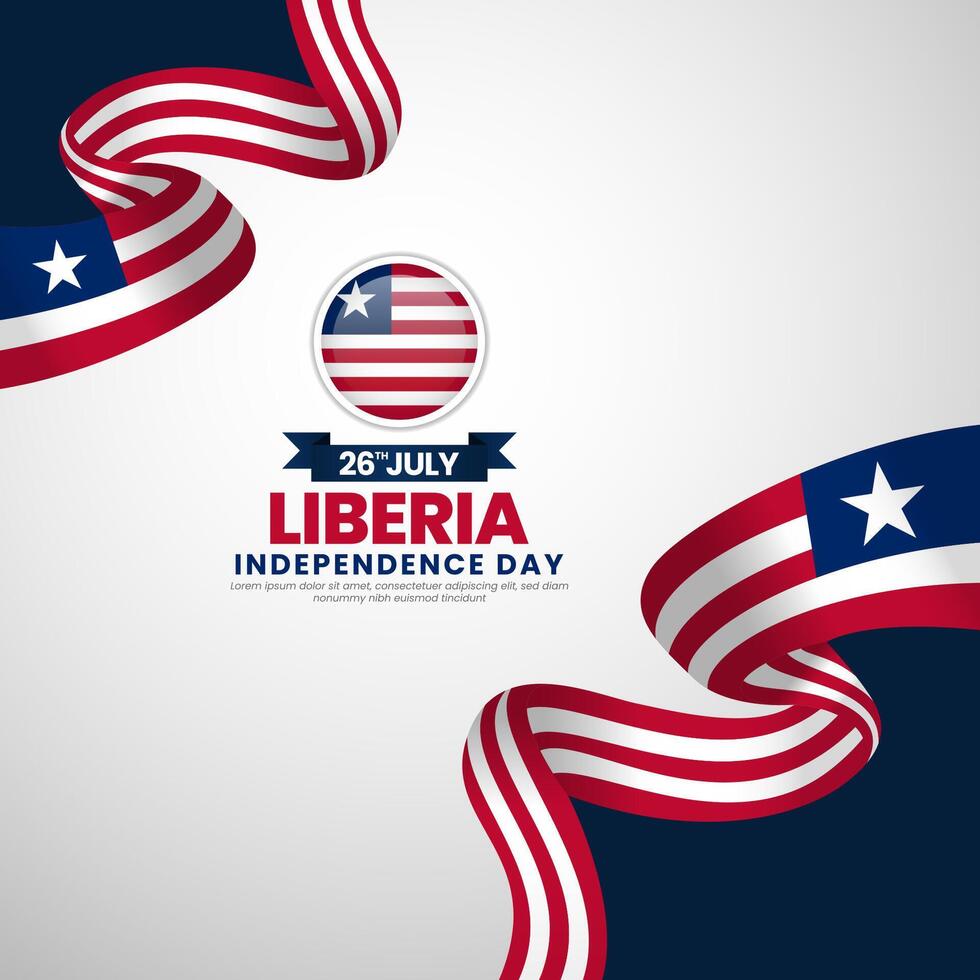 Liberia independence day greeting card, square banner background with warving ribbon flag vector