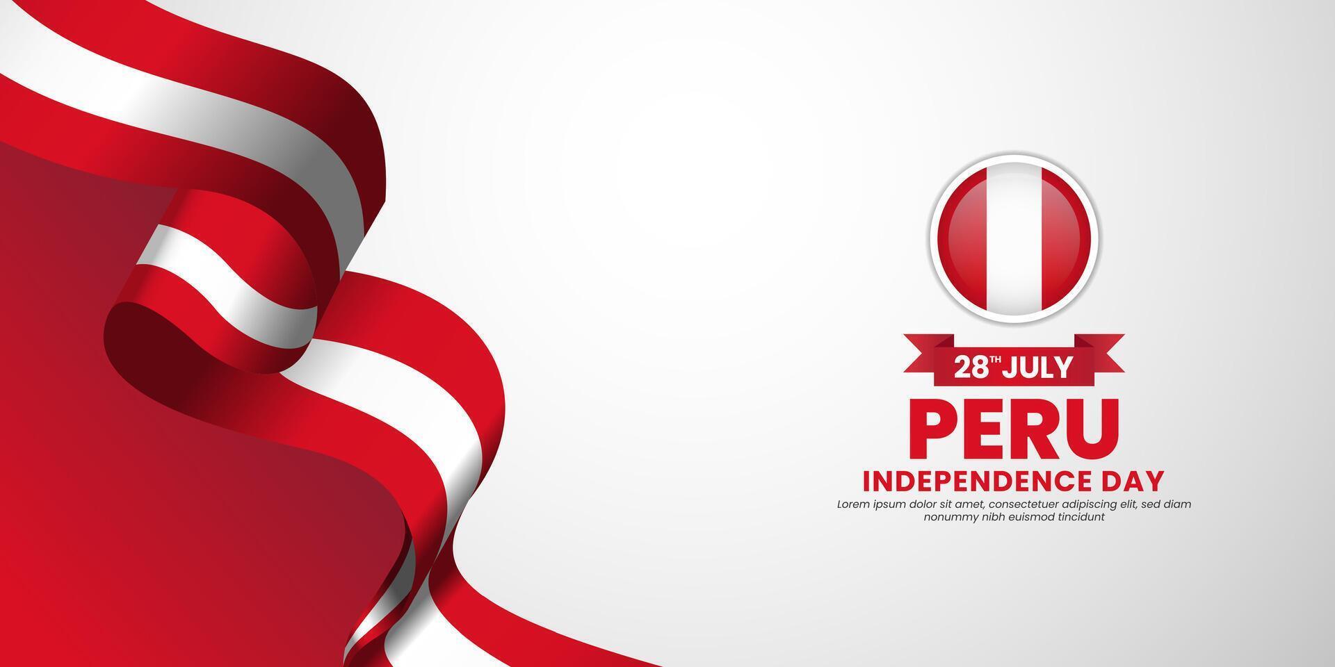 Peru independence day banner 28 July design element with waving ribbon flag vector