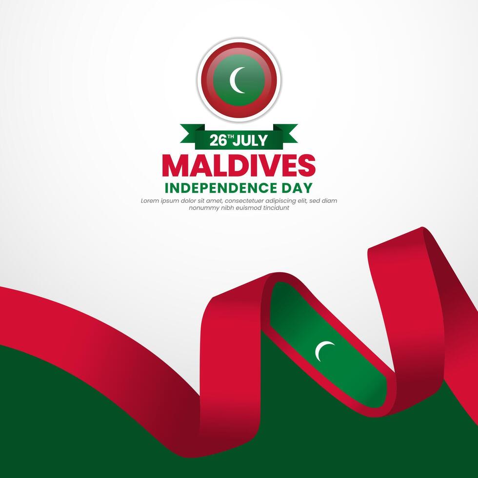 Maldives independence day square banner background with warving ribbon flag vector