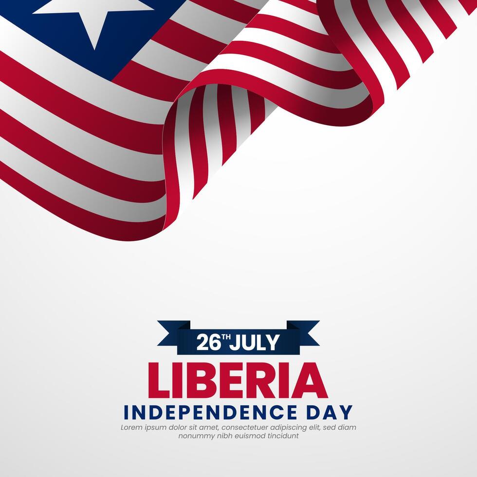 Liberian flag for Liberia independence day square banner background with realistic flag vector