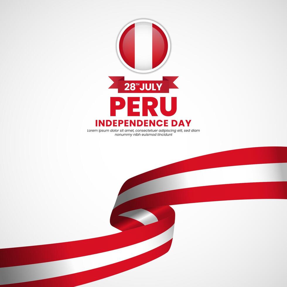 Peru independence day square banner background with warving ribbon flag vector