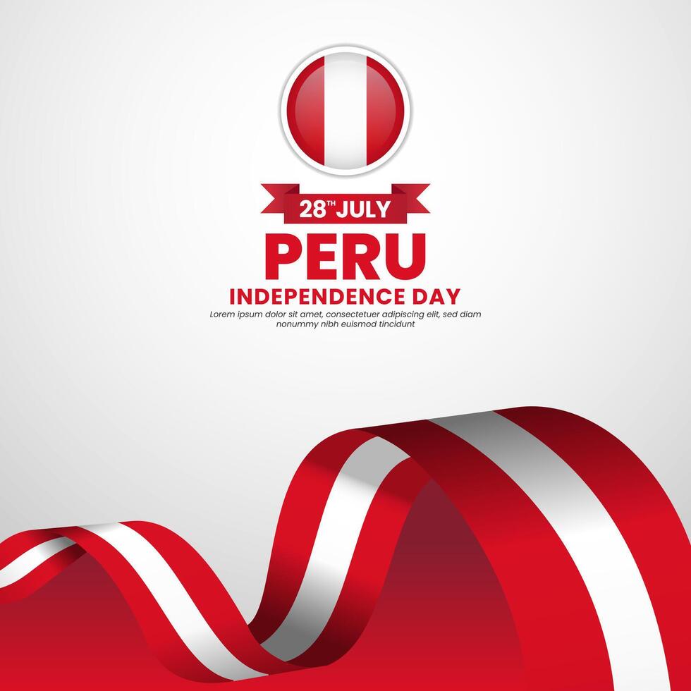 Peru independence day greeting card, banner background with warving ribbon flag vector