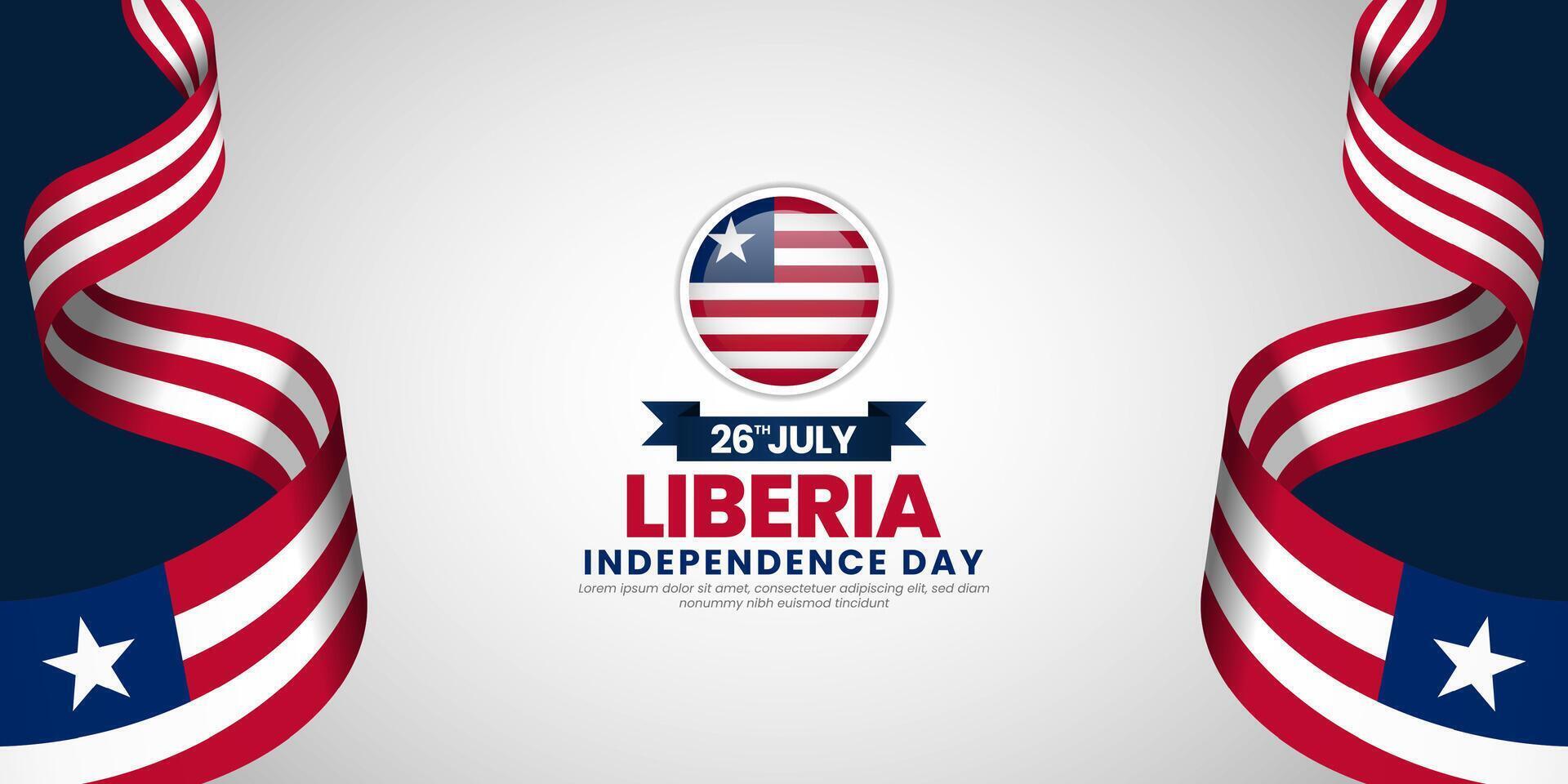 Liberia independence day banner background design element with waving ribbon flag vector