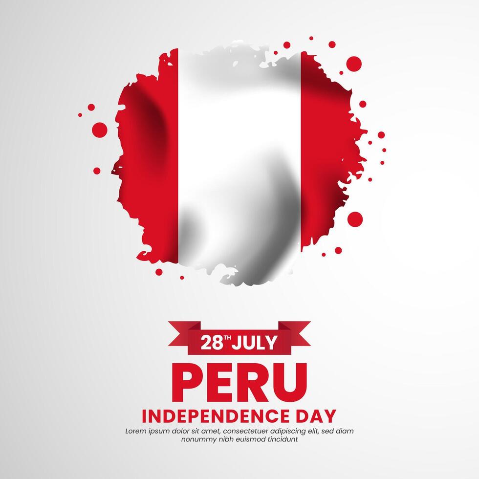 Peru independence day with Grunge brush painted flag style for square banner background vector