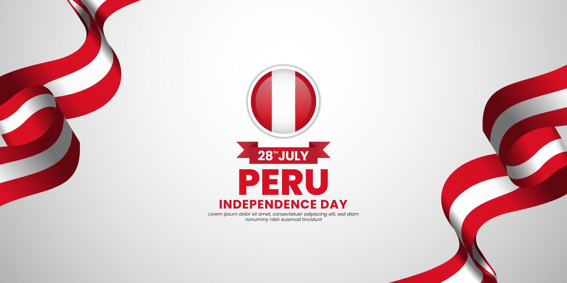 Peru independence day background 28 July design element with waving ribbon flag vector