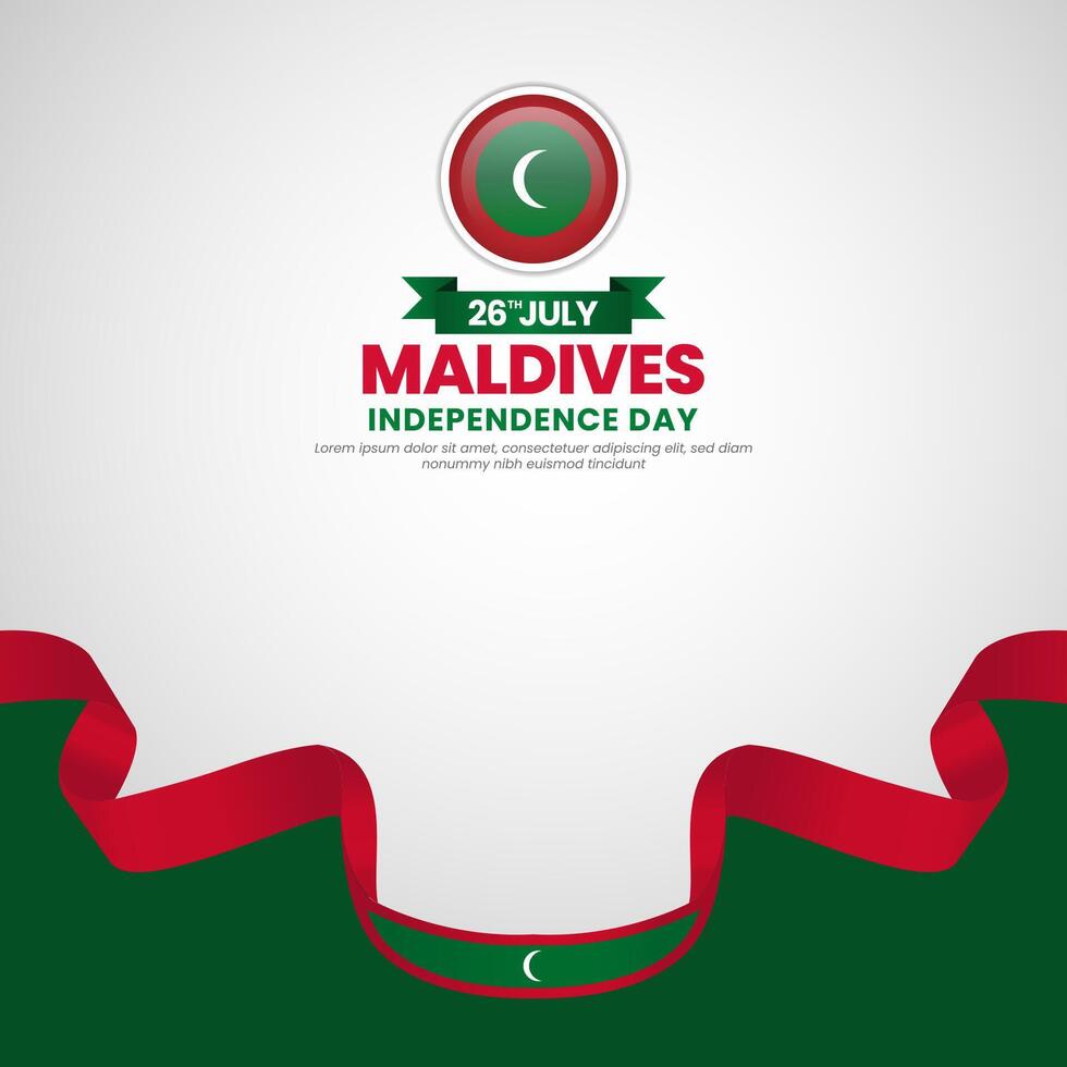 Maldives independence day greeting card, square background with warving ribbon flag vector