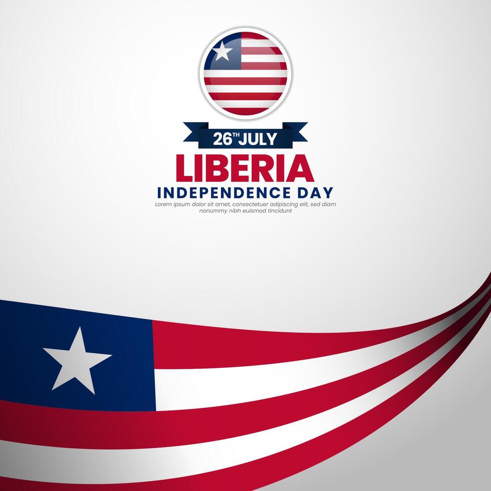 Liberia independence day greeting card, square background with warving ribbon flag vector