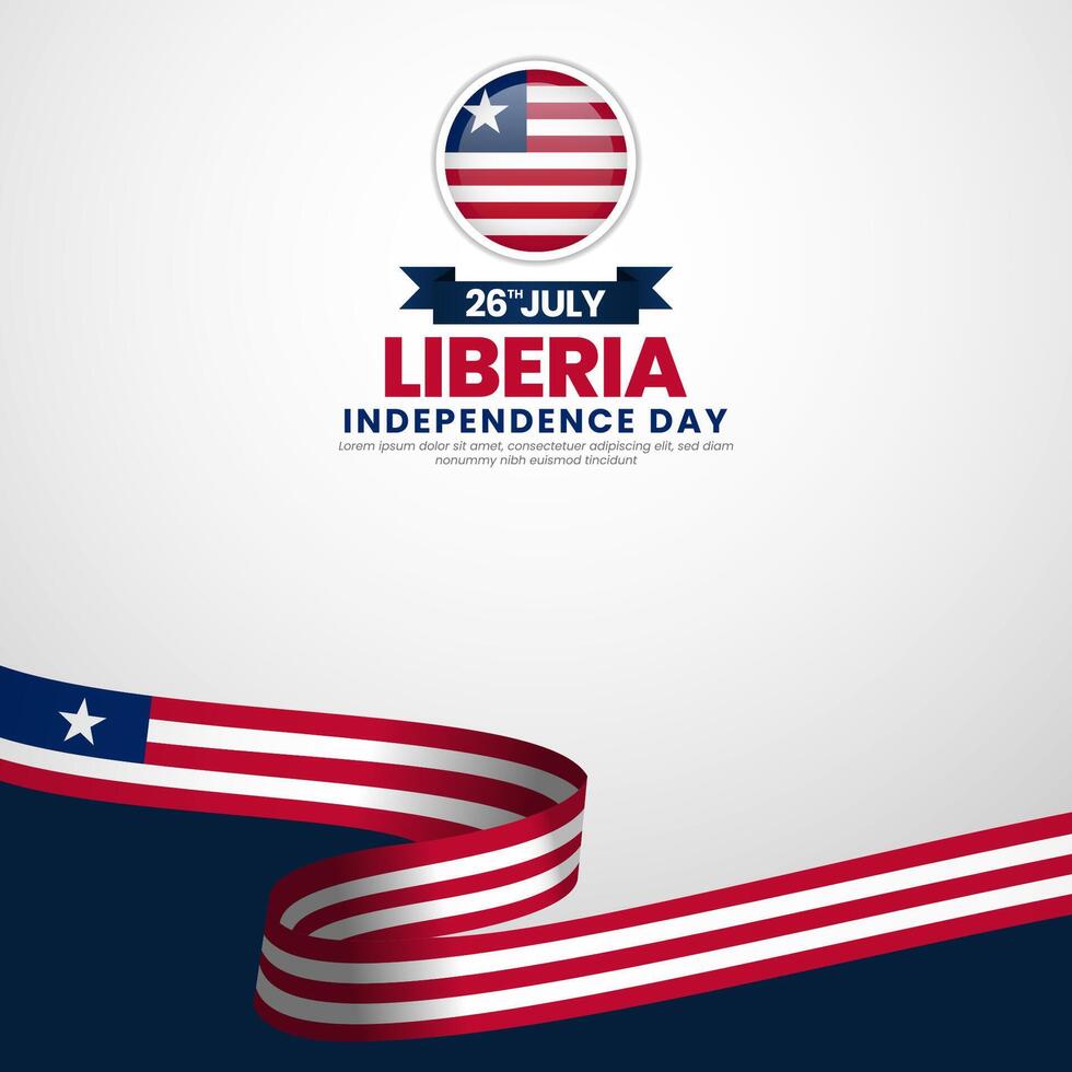 Liberia independence day Square banner background with waving ribbon flag vector