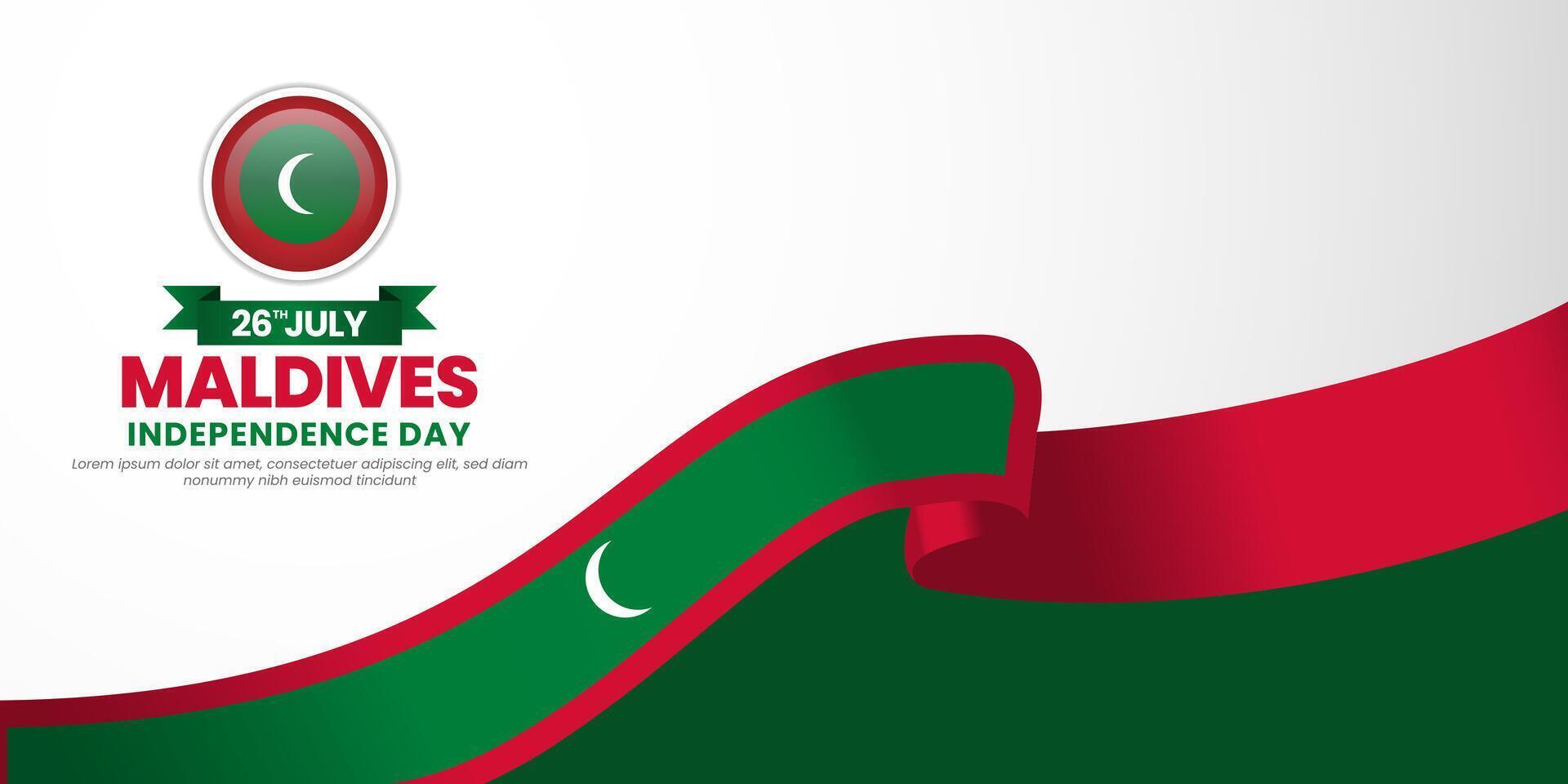 Maldives independence day banner background design element with waving ribbon flag vector