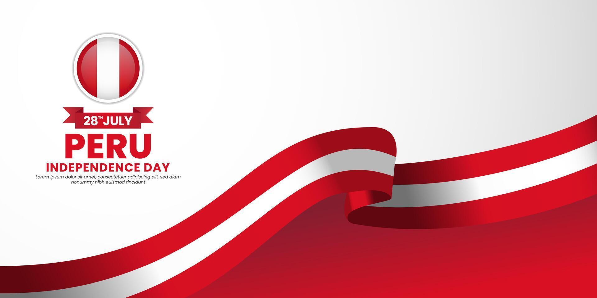 Peru independence day banner background 28 July design element with waving ribbon flag vector
