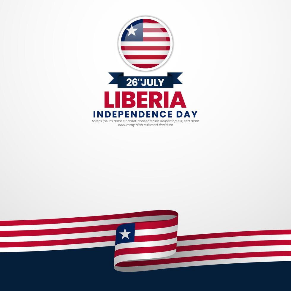 Liberia independence day square banner background with warving ribbon flag vector