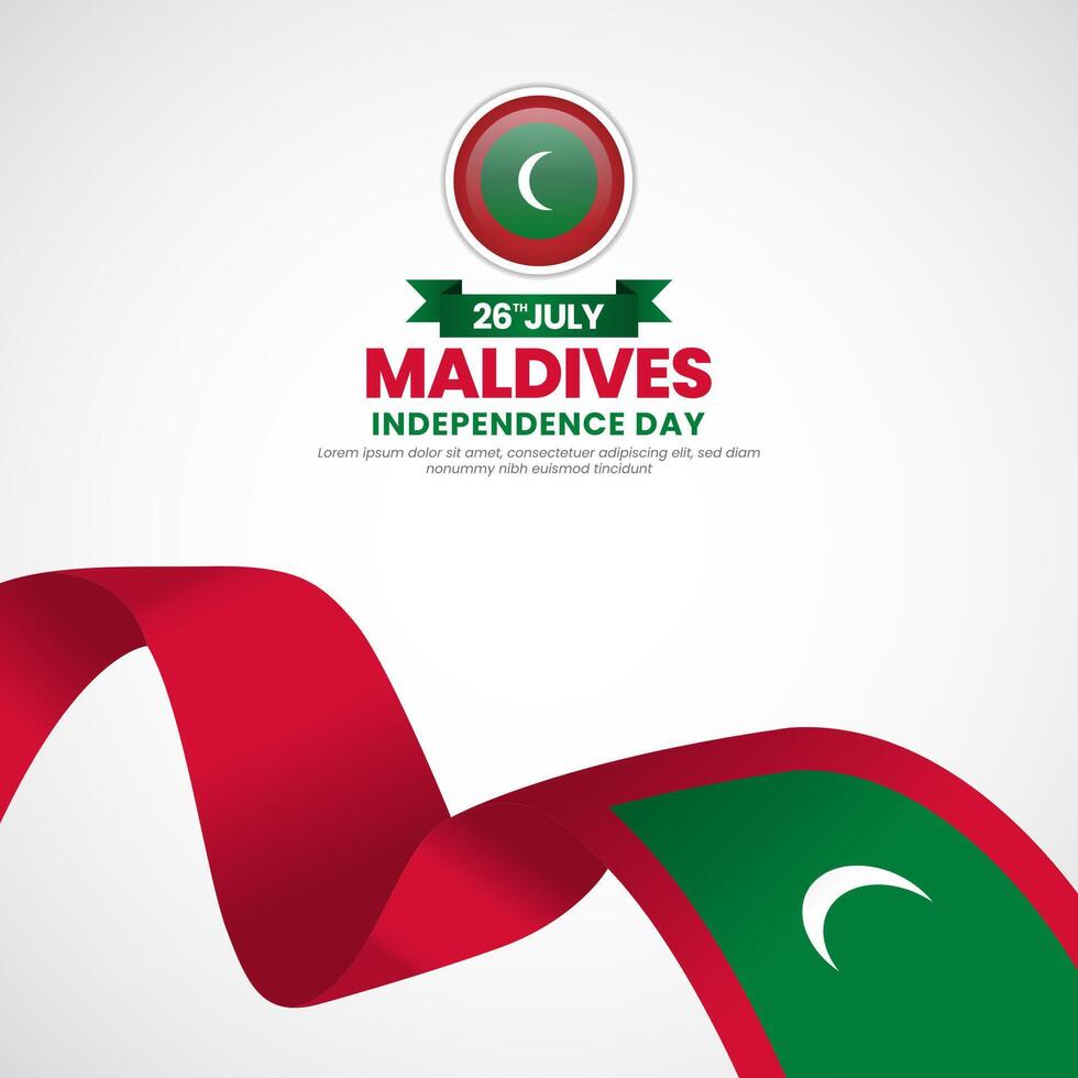Maldives independence day greeting card, square banner background with warving ribbon flag vector