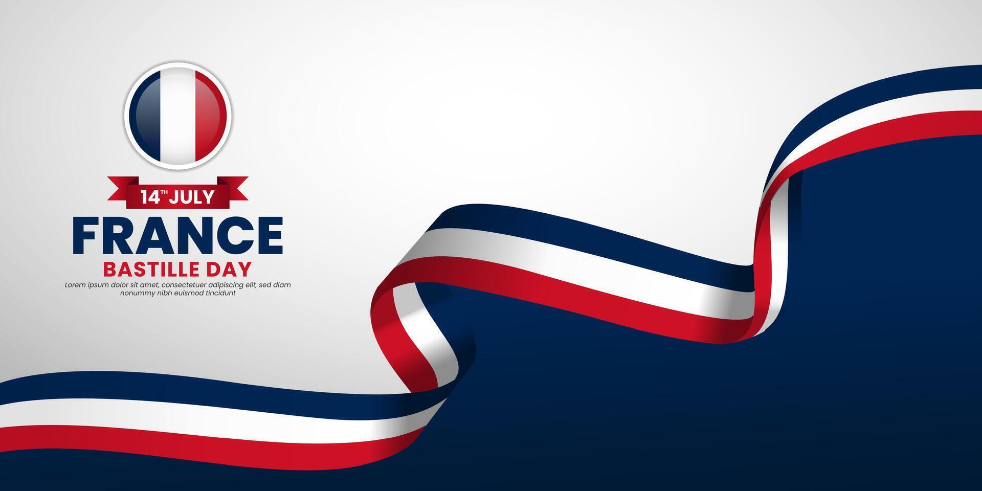 France bastille day banner background 14 July design element with waving ribbon flag vector