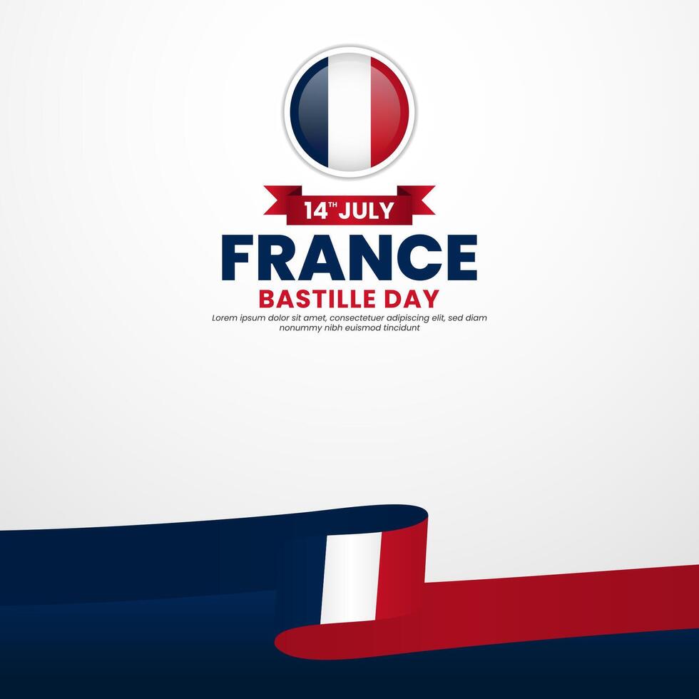 France bastille day square banner background with warving ribbon flag vector