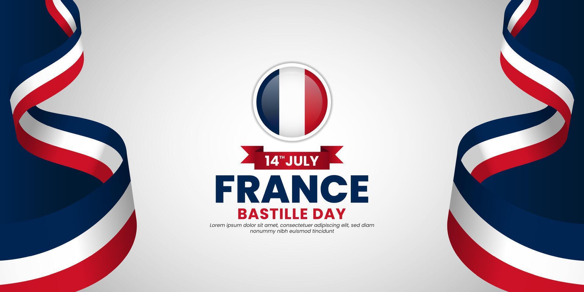 France bastille day banner background design element with waving ribbon flag vector