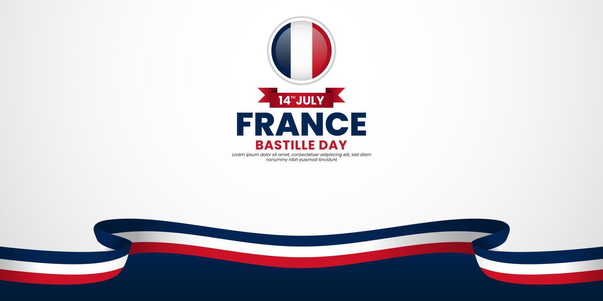 France bastille day banner background design with waving ribbon flag vector