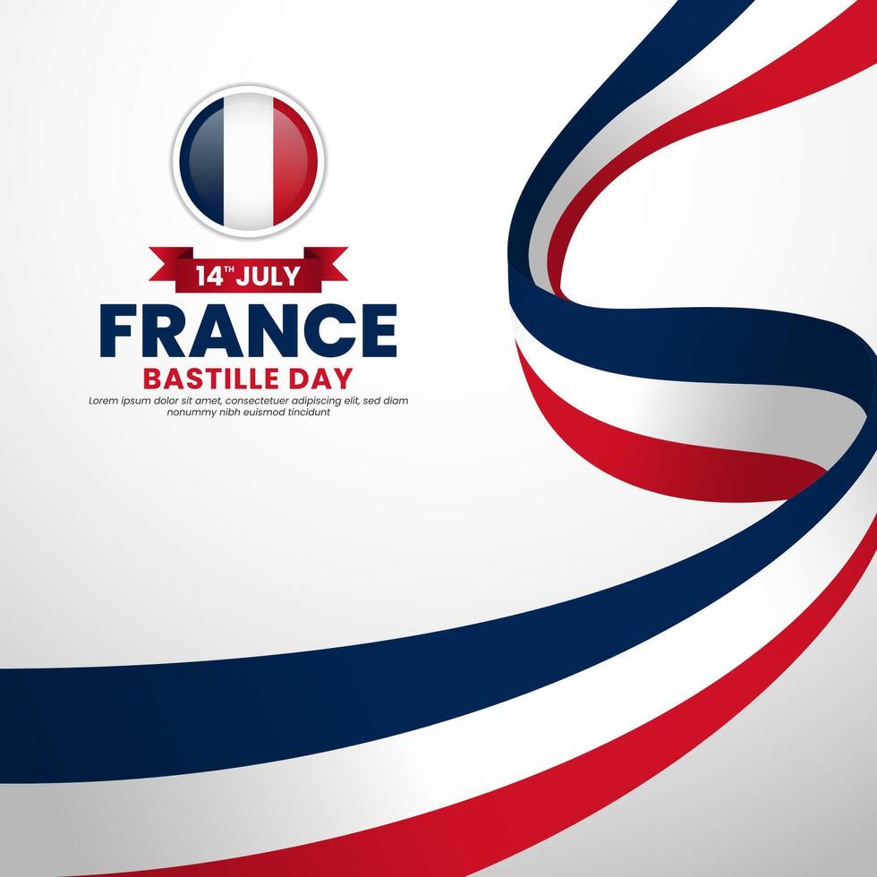 French flag for France bastille day square background with realistic flag vector