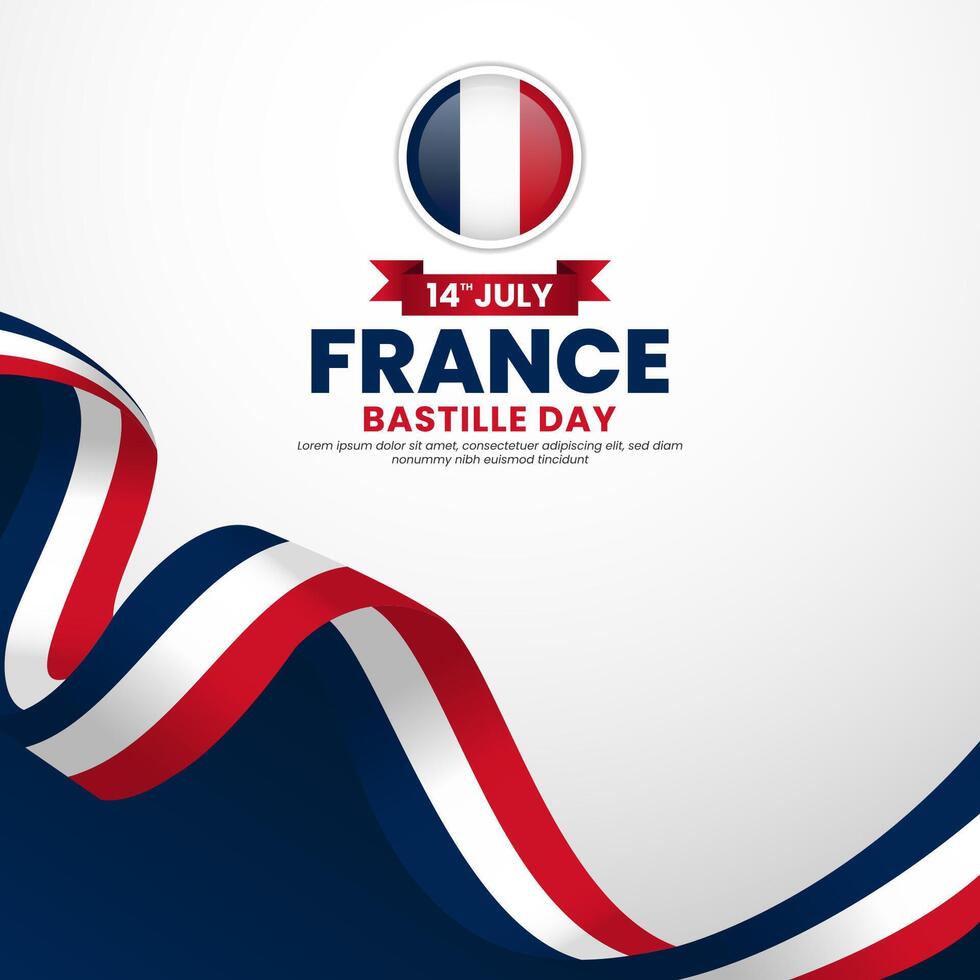 France bastille day Square background with waving ribbon flag vector