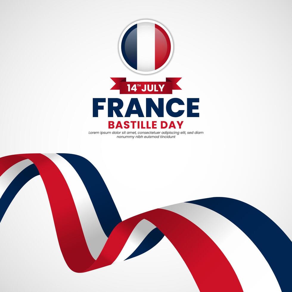 France bastille day greeting card, square banner background with warving ribbon flag vector