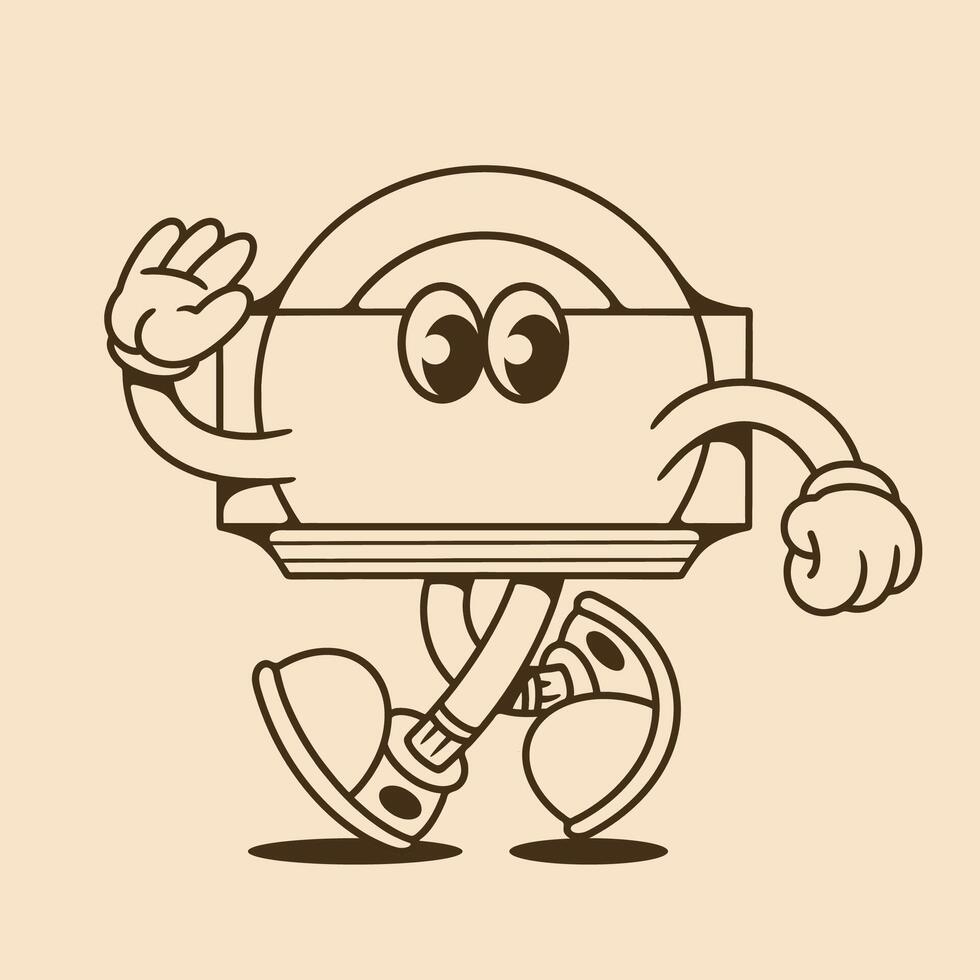 Cute Retro Badge Character Walking with Style vector