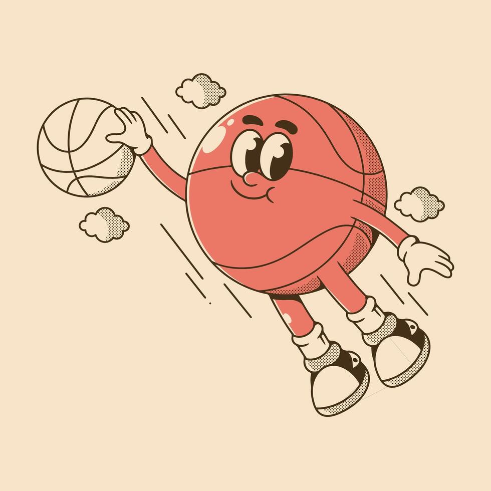 Flying Basketball Character Mascot in Retro Style vector