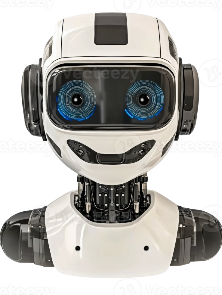 Robotic Assistant Interaction Futuristic Digital Design isolated on transparent background png