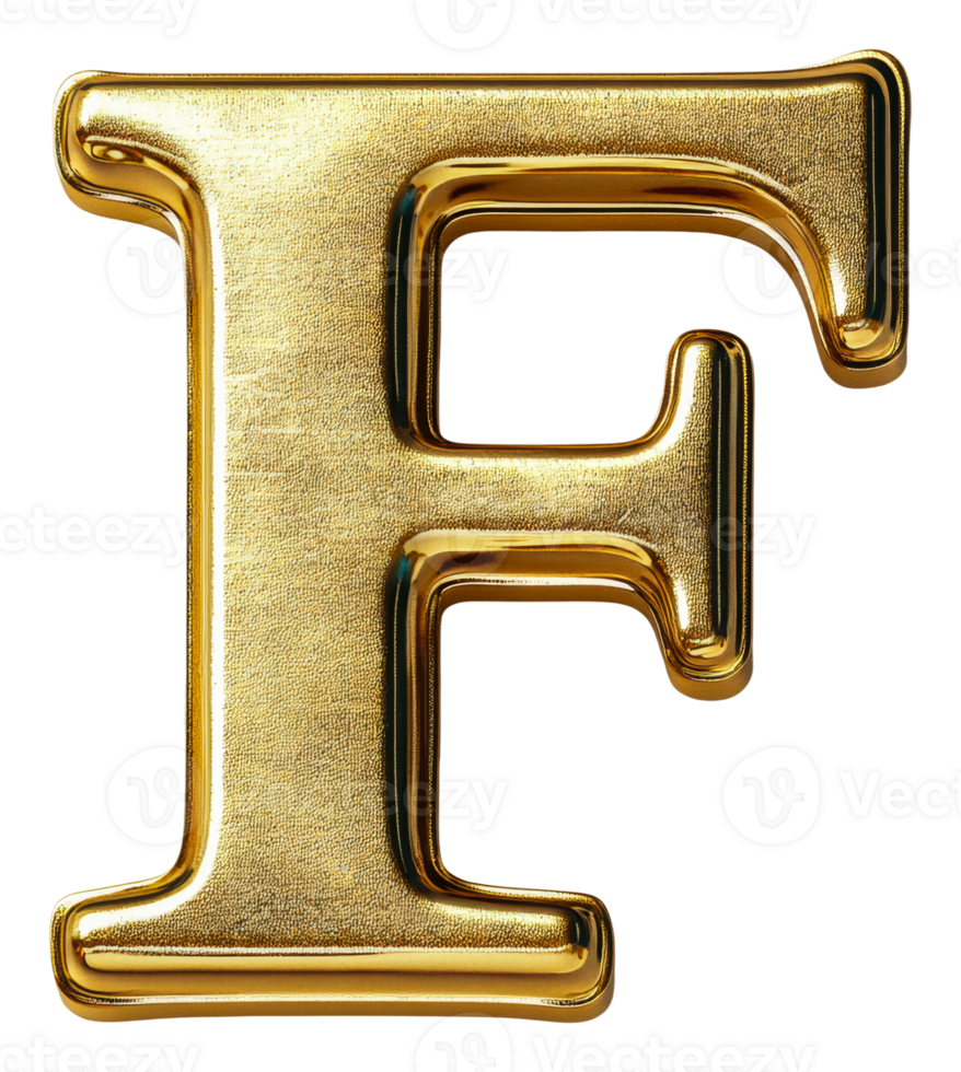 Golden letter f displayed on graphic design isolated on transparent background png