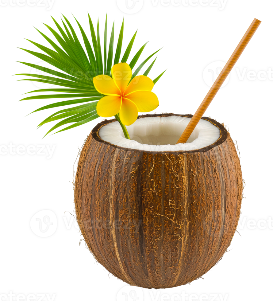 Refreshing coconut drink with tropical flower beach beverage relaxing isolated on transparent background png