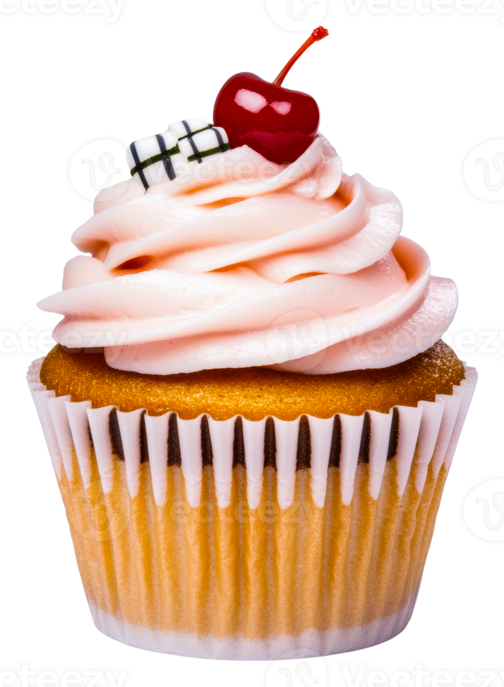 Delicious cupcake with cherry topping bakery food sweet treats isolated on transparent background png