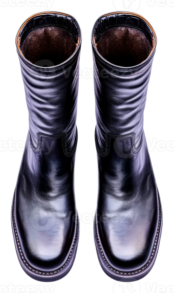Stylish leather boots fashion show product indoor top view isolated on transparent background png