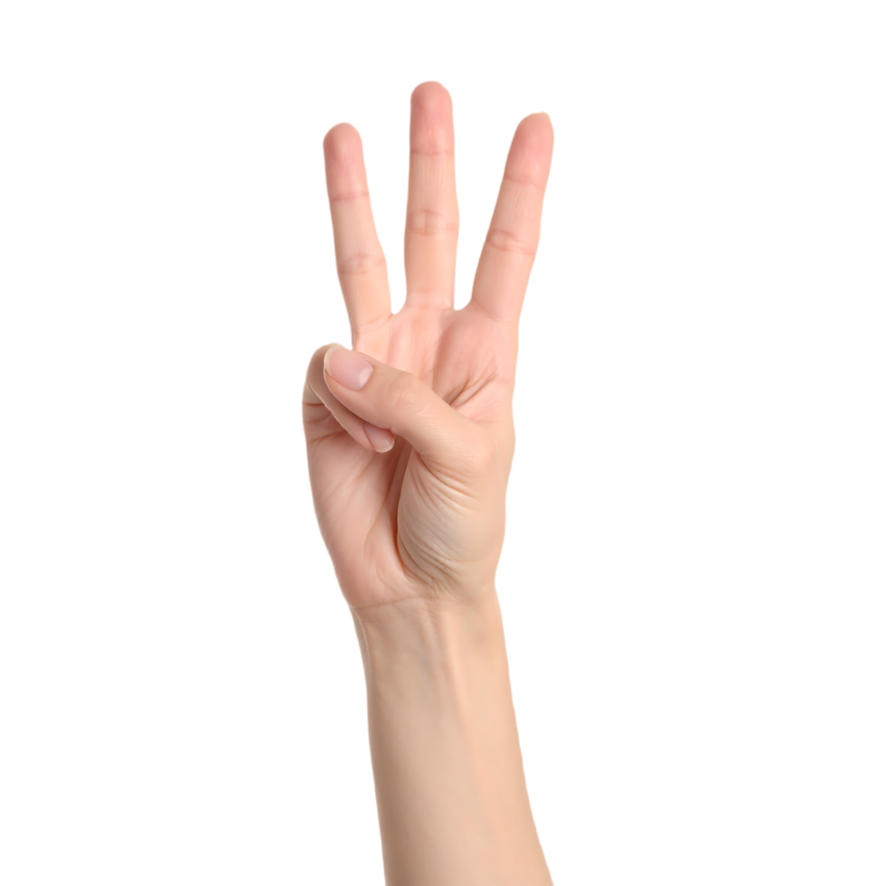 Hand Showing Number Three on Transparent Background png