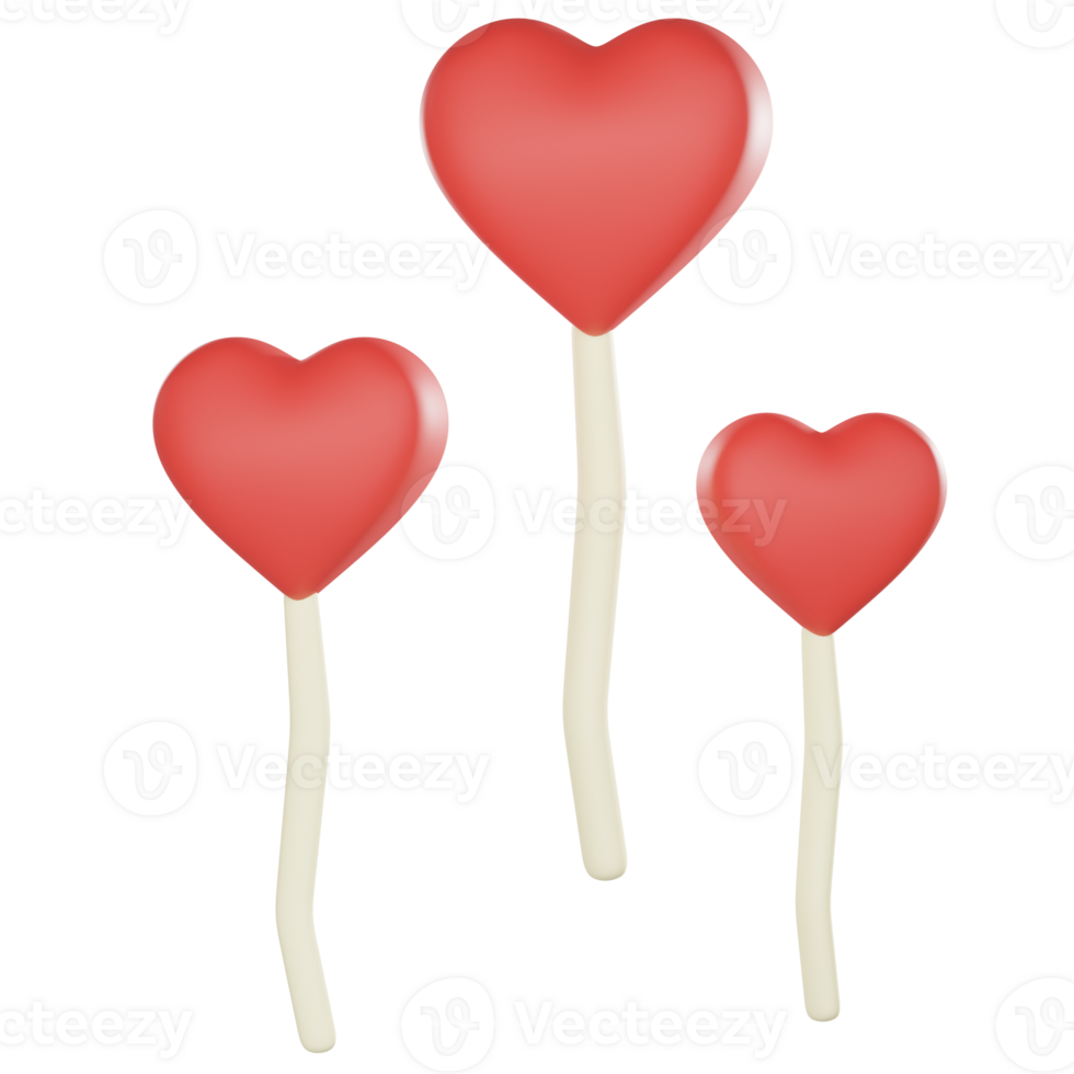 Three heart shaped lollipops on sticks on valentine concept png