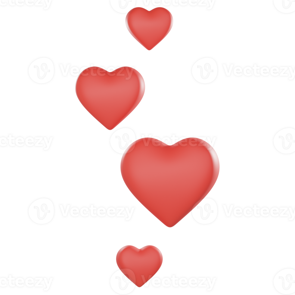 Four red hearts are floating in the air on valentine concept png