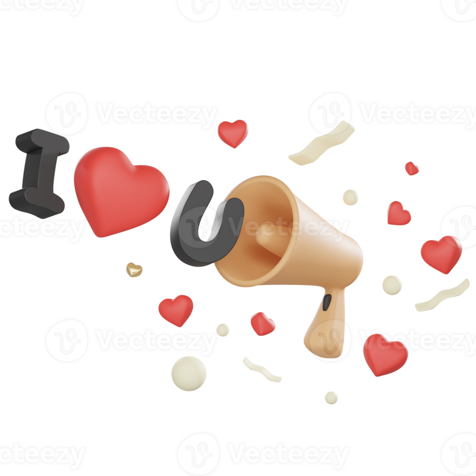 3D icon of I love you megaphone on valentine concept png