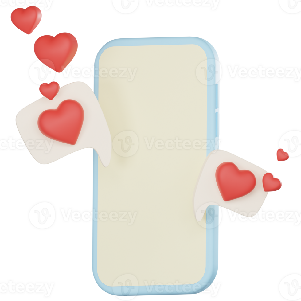 3d illustration of a smartphone with speech bubbles and hearts png