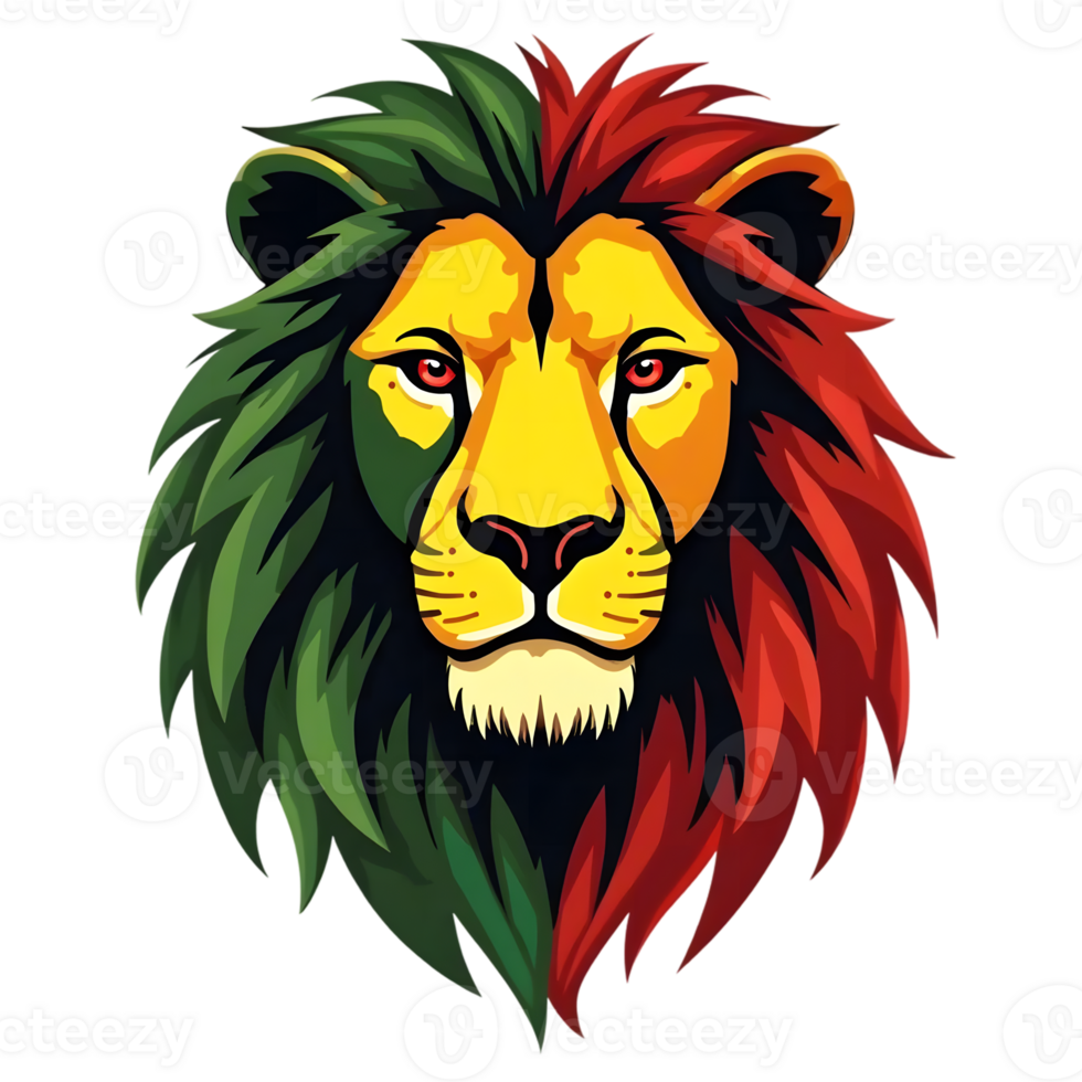 Front image of a lion's head with vibrant colors png