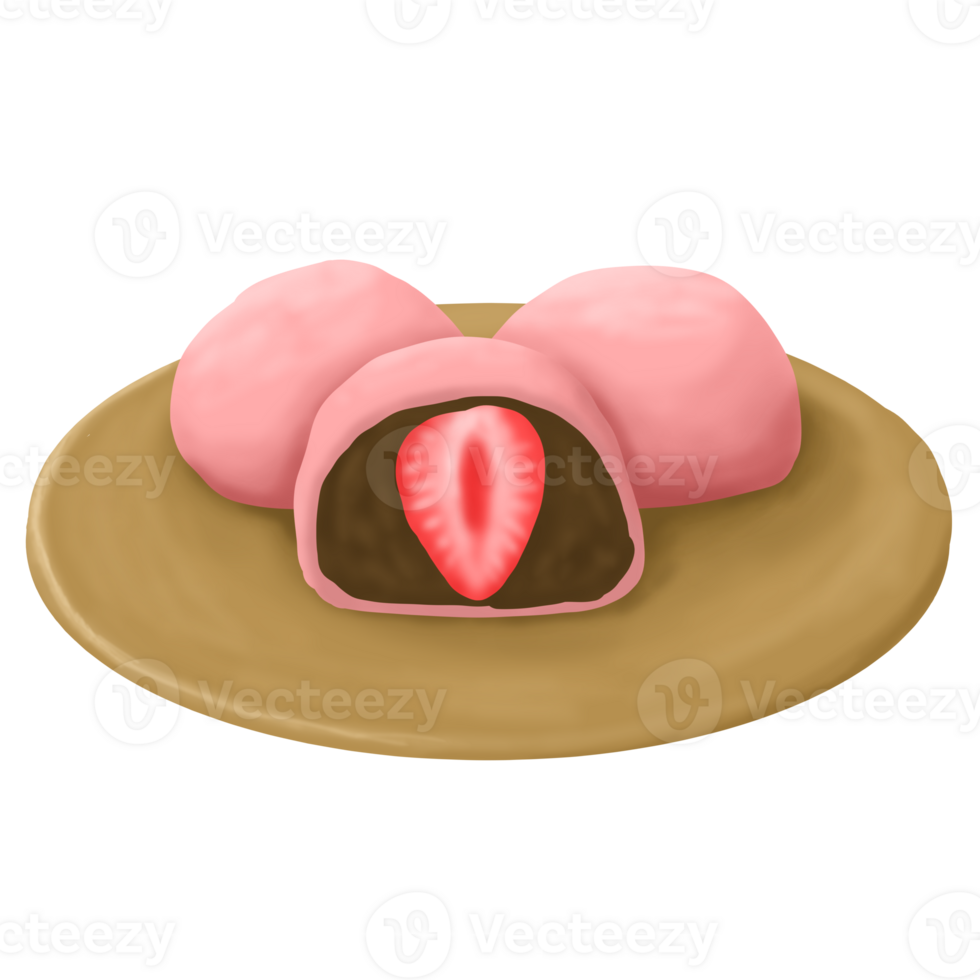 a strawberry on a plate with a chocolate cake png