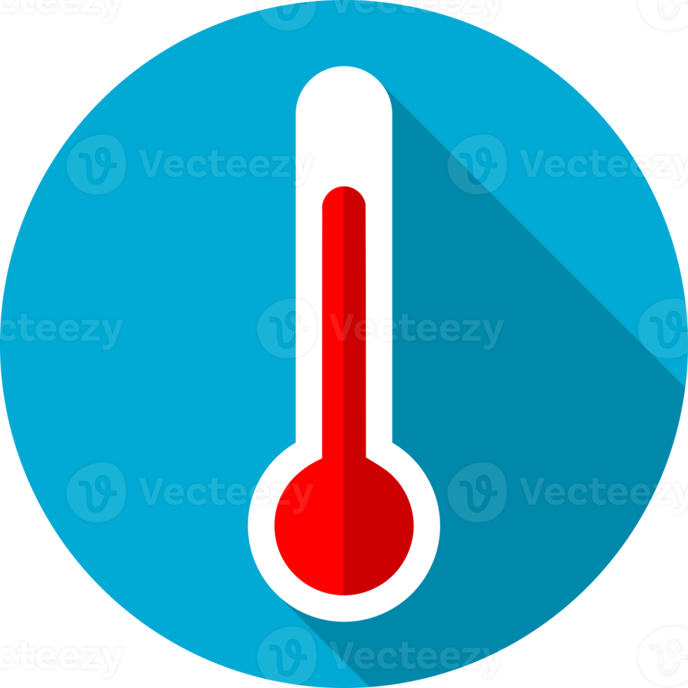 Red thermometer on blue circle icon png